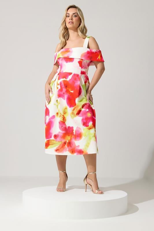  YOURS LONDON Curve White Cold Shoulder Abstract Skater Dress
