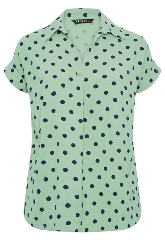 YOURS Plus Size Green Polka Dot Pleat Front Shirt | Yours Clothing 5