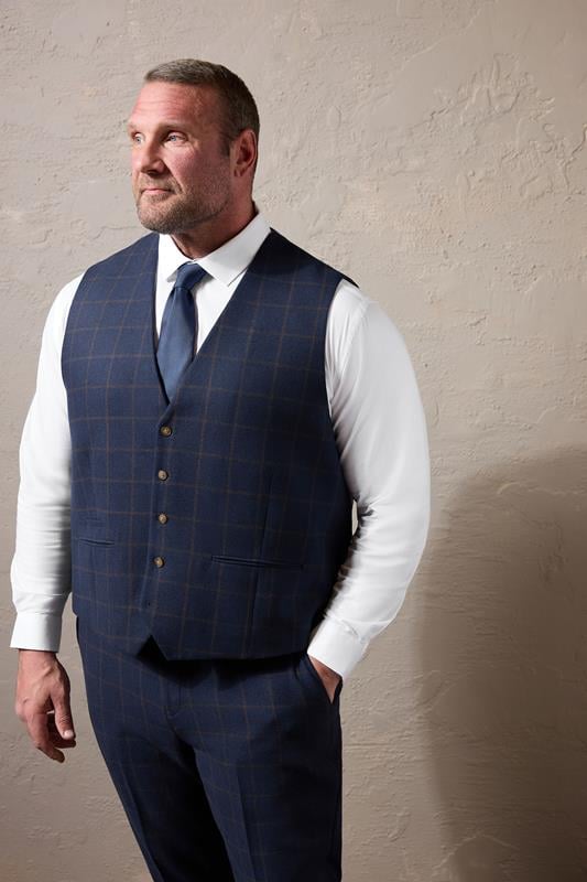 BadRhino Tailoring Big & Tall Navy Blue & Rust Orange Tweed Waistcoat