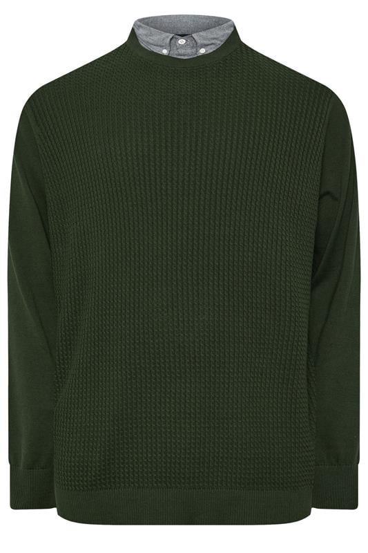 BadRhino Big & Tall Dark Green Cable Knit Mock Shirt Jumper | BadRhino 6