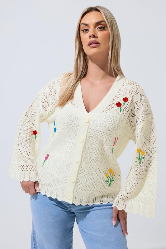 LIMITED COLLECTION Plus Size White Crochet Embroidered Cardigan 1