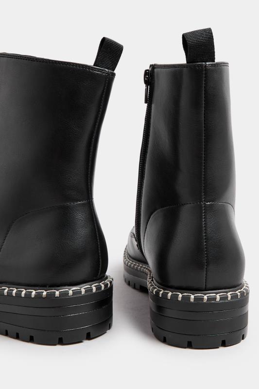 Black Faux Leather Contrast Stitch Boots In Wide E Fit | Yours Clothing  4