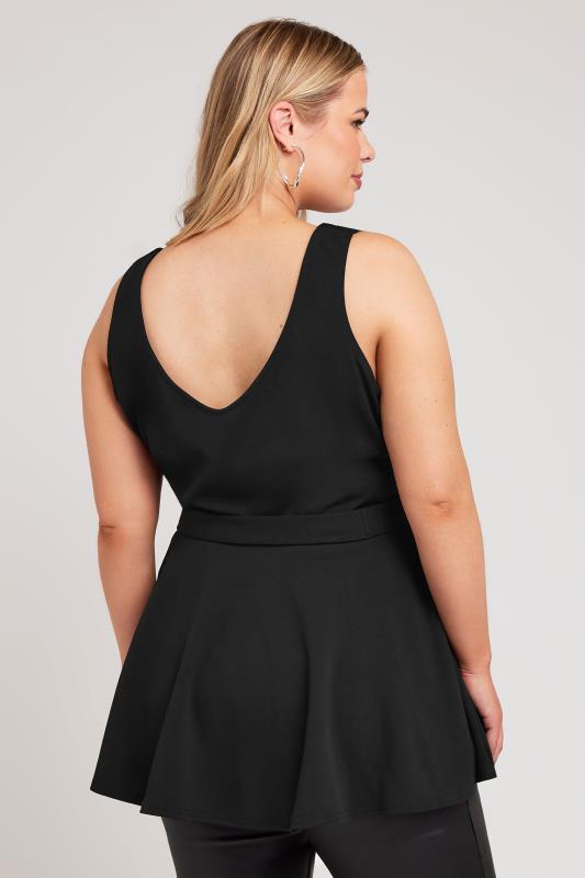 YOURS LONDON Plus Size Black Sleeveless Peplum Top | Yours Clothing 4