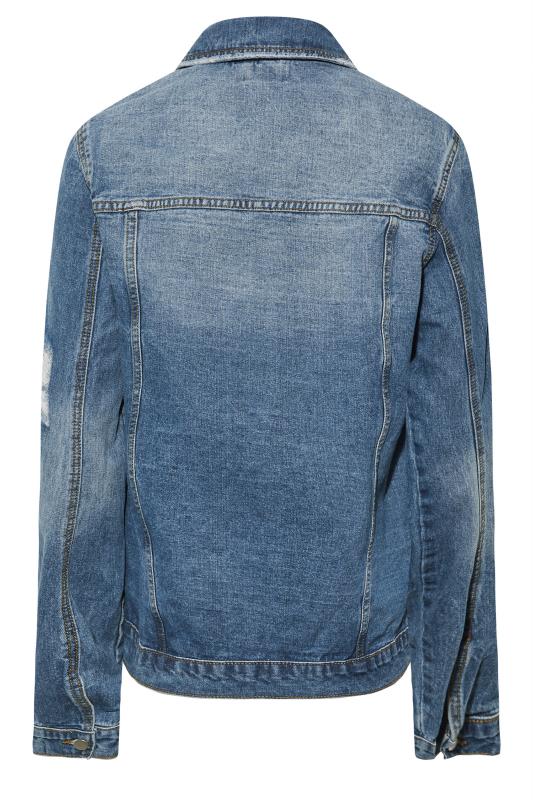 Tall Women's LTS Blue Mid Wash Distressed Denim Jacket | Long Tall Sally 7