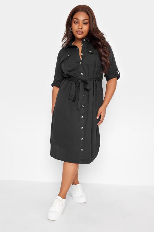 LIMITED COLLECTION Plus Size Black Utility Shirt Dress | Yours Clothing 1