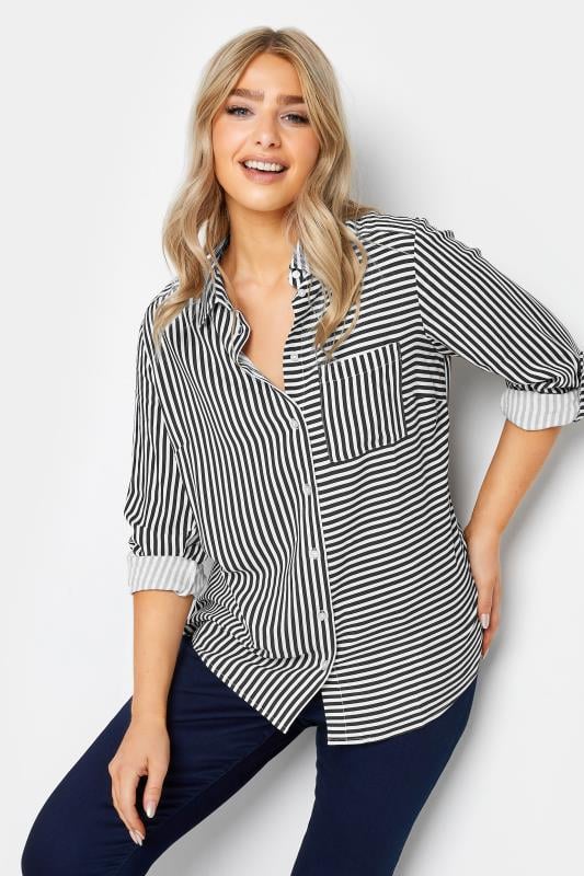 Women's  M&Co Black & White Stripe Tab Sleeve Shirt