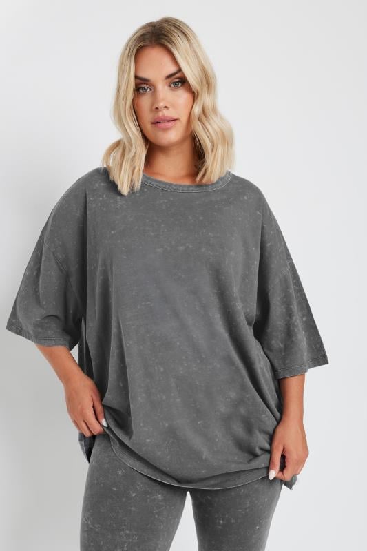 YOURS Plus Size Grey Acid Wash Boxy Oversized T-Shirt | Yours Clothing  2