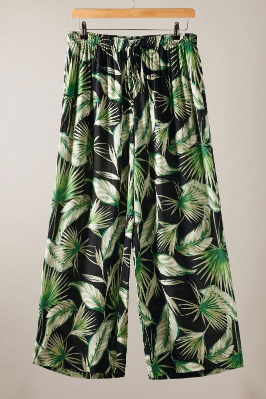 EVANS Plus Size Green Palm Print Wide Leg Trousers | Evans 6