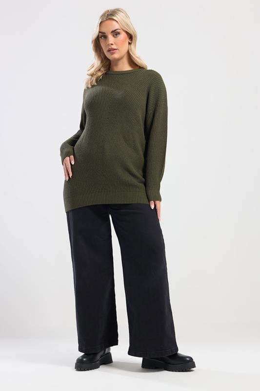 YOURS Plus Size Khaki Green Essential Knitted Jumper | Yours Clothing 1