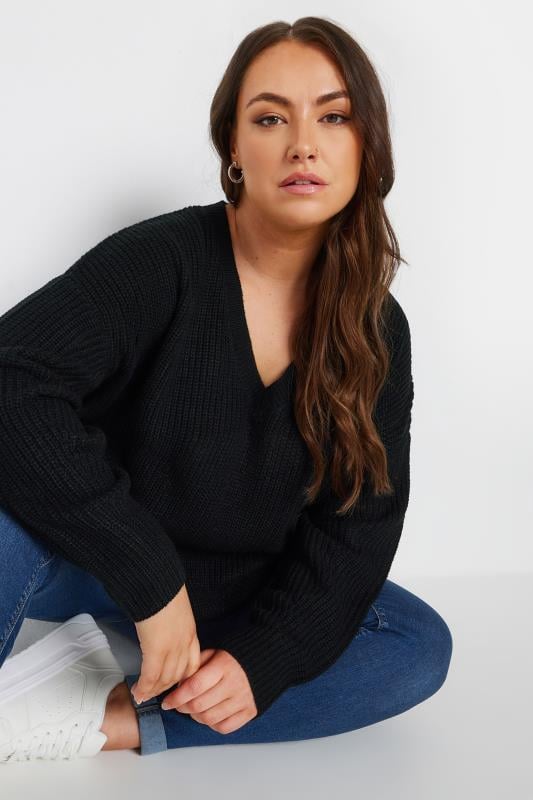 YOURS Plus Size Black V-Neck Knitted Jumper | Yours Clothing 4