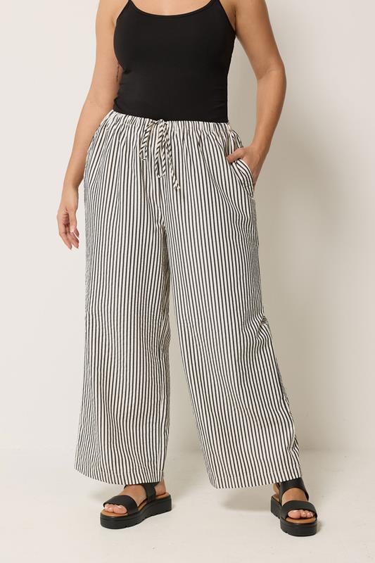  YOURS Curve Cream & Black Stripe Trousers