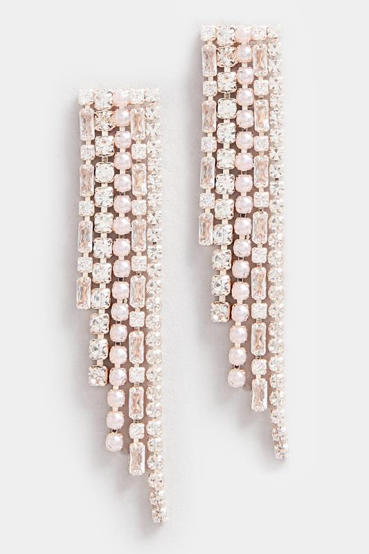 Gold Tone Diamante Pearl Drop Earrings | Yours Clothing 2