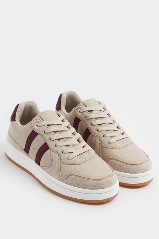  Yours Natural Brown Padded Lace Up Trainers In Wide E Fit