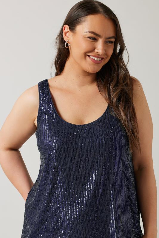 EVANS Plus Size Navy Blue Sequin Embellished Vest Top | Evans  4