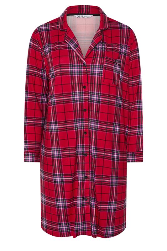 YOURS Plus Size Red Check Button Through Soft Touch Nightdress | Yours Clothing 5