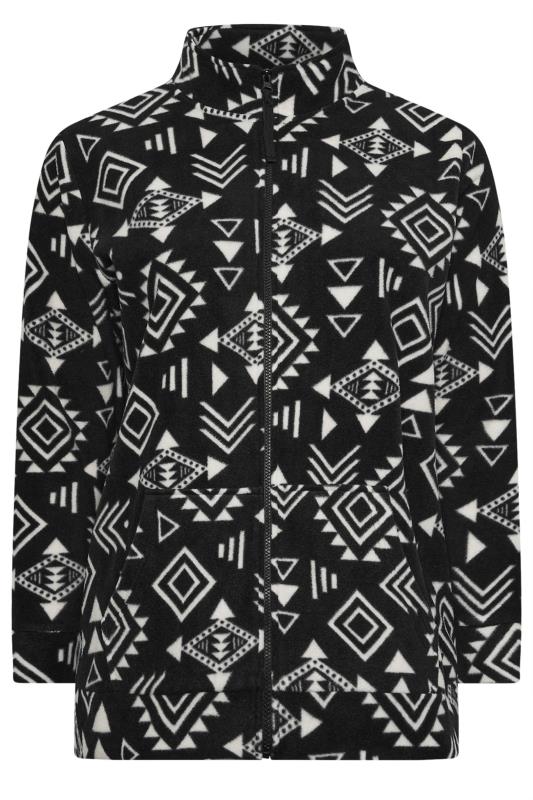 YOURS Plus Size Black & White Aztec Print Zip Fleece Jacket | Yours Clothing 5