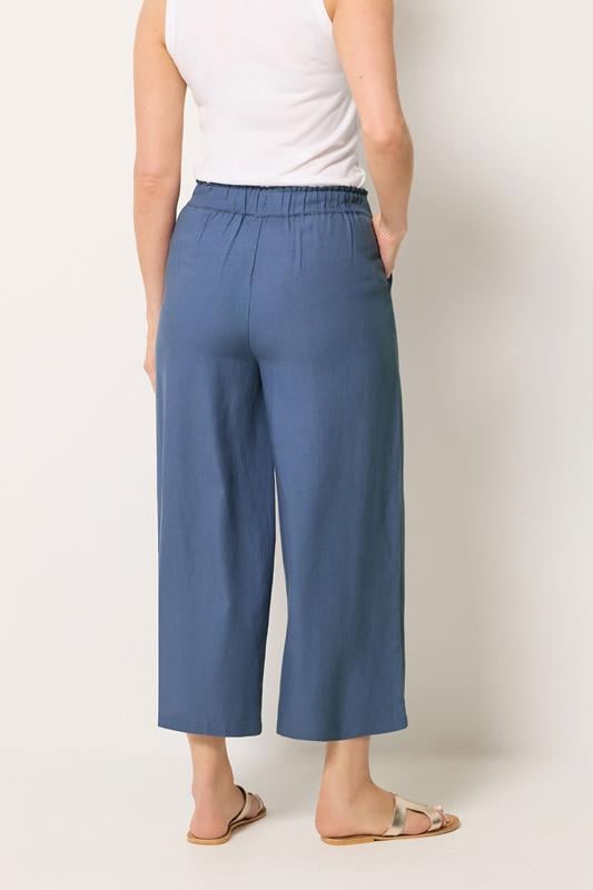 LTS Tall Women's Blue Linen Cropped Wide Leg Trousers | Long Tall Sally 2