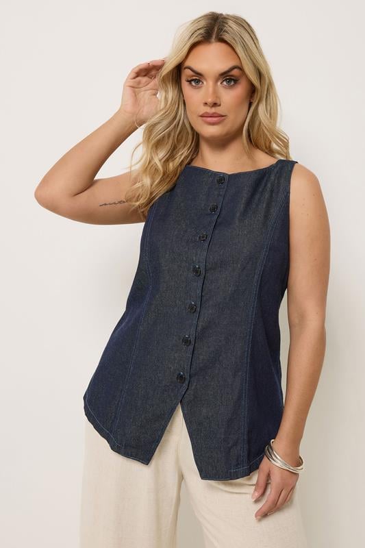 YOURS Curve Indigo Blue Denim Waistcoat