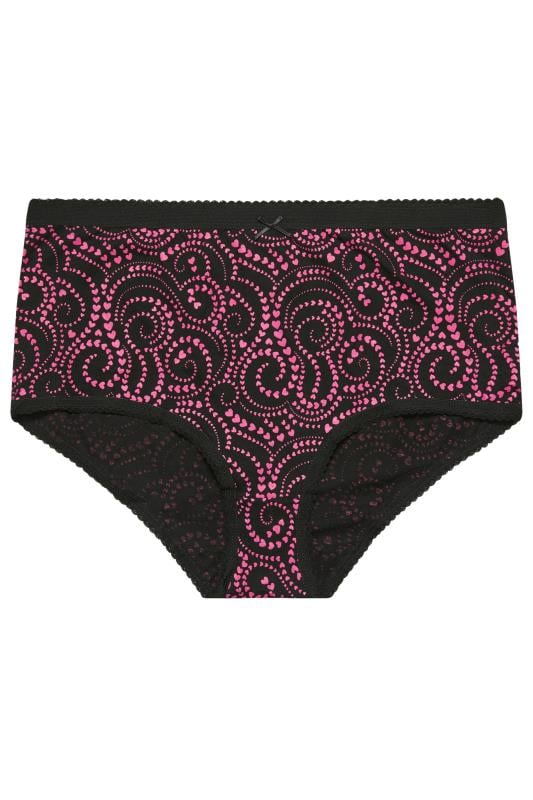 YOURS Plus Size 5 PACK Black & Pink Heart Swirl Print Full Briefs | Yours Clothing 5