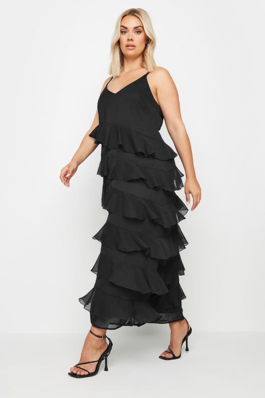 LIMITED COLLECTION Plus Size Black Frill Maxi Dress | Yours Clothing 2