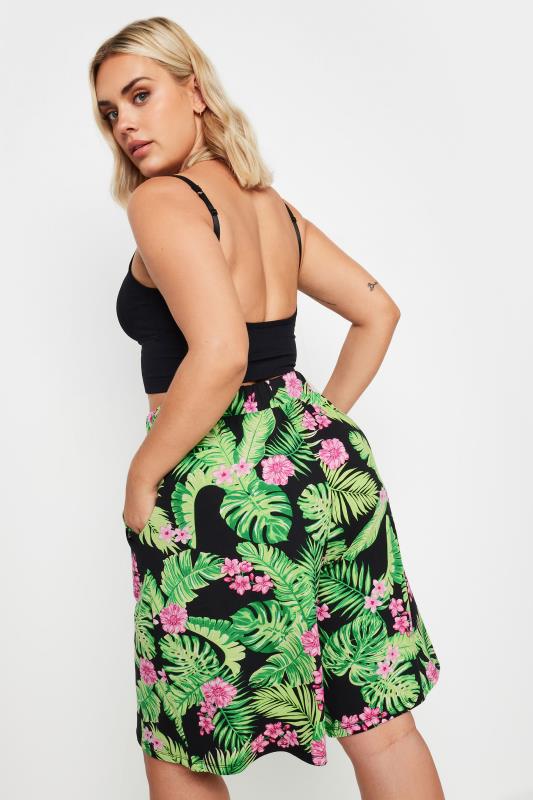 YOURS Plus Size Black Tropical Print Jersey Pull On Shorts | Yours Clothing 3