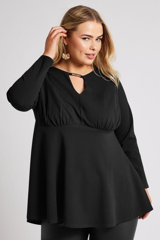 Plus Size  YOURS LONDON Curve Black Keyhole Peplum Top