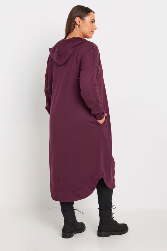 YOURS Plus Size Burgundy Red Hooded Maxi Jacket | Yours Clothing 3