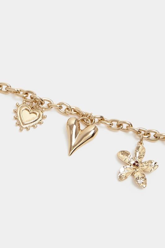 Gold Tone Heart Charm Bracelet | Yours Clothing 2