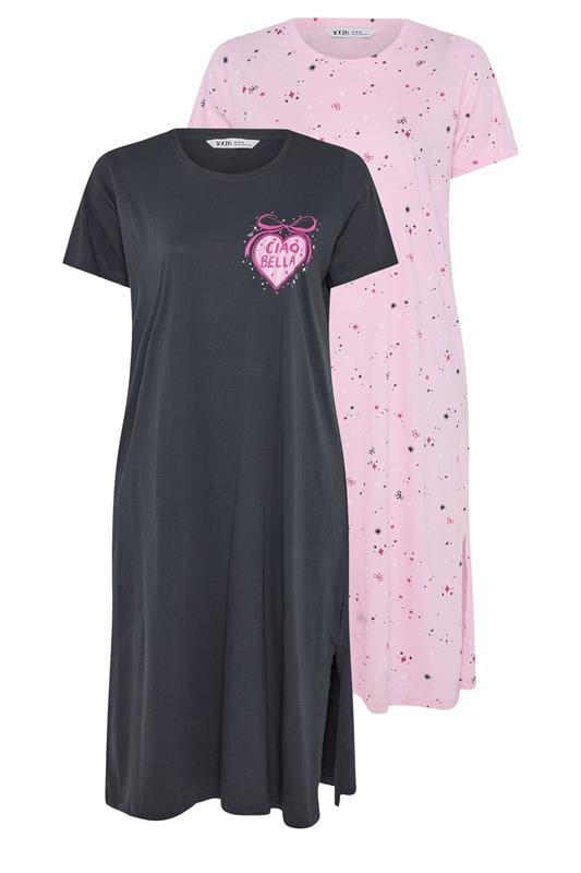  YOURS 2 PACK Curve Navy Blue 'Ciao Bella' Midaxi Nightdresses