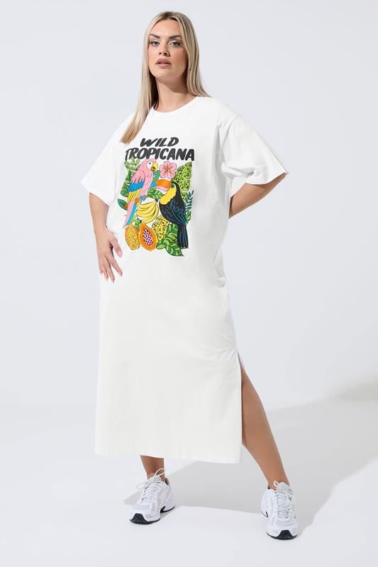 LIMITED COLLECTION Curve White Tropical T-Shirt Dress