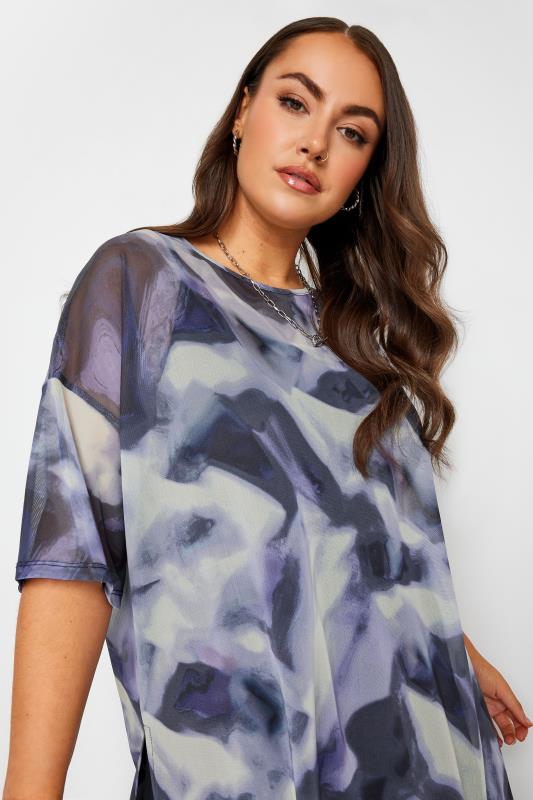 LIMITED COLLECTION Plus Size Black Abstract Print Oversized Mesh Top | Yours Clothing 4