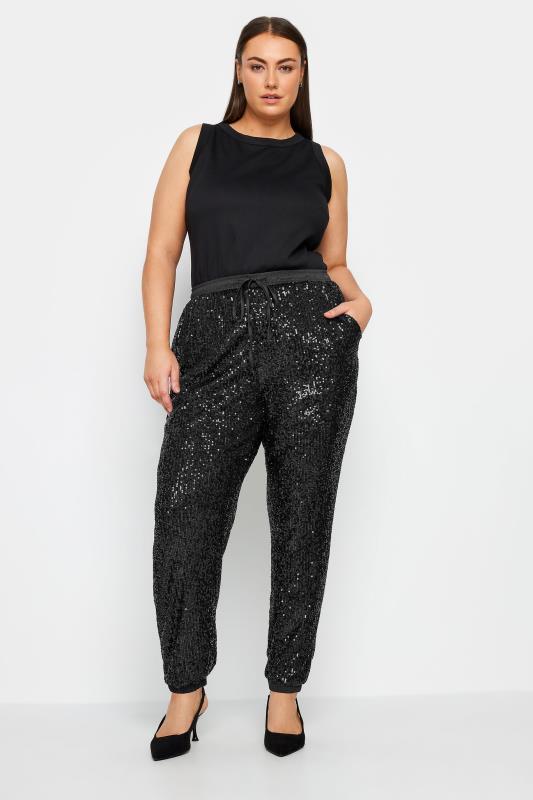 City Chic Black Sequin Trousers 1