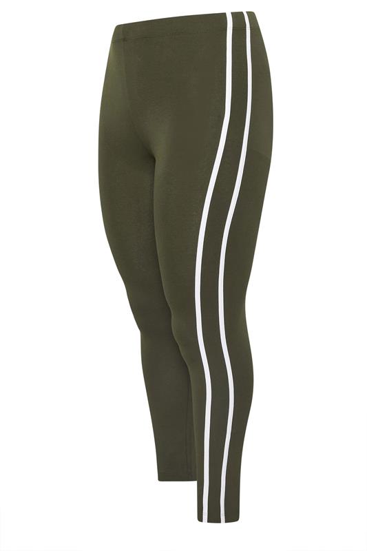YOURS ACTIVE Plus Size Khaki Green Side Stripe Leggings | Yours Clothing 5