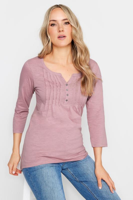 LTS Tall Womens Pink Cotton Henley Top | Long Tall Sally 1