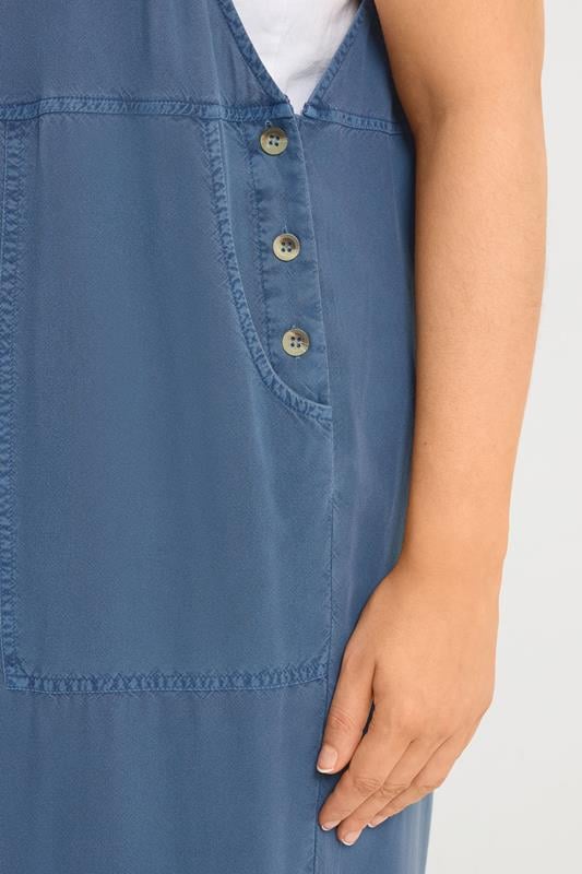YOURS Plus Size Blue Chambray Wide Leg Dungarees | Yours Clothing 4