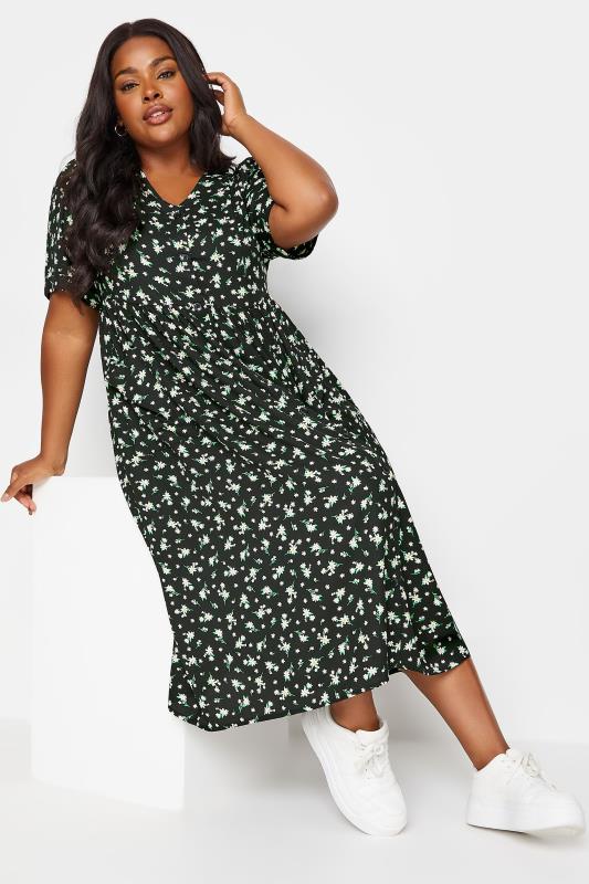 YOURS Curve Black Daisy Print Smock Midaxi Dress | Yours Clothing 2
