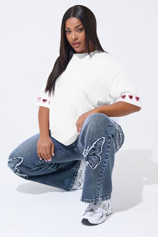 LIMITED COLLECTION Plus Size White Heart Cut Out Sleeve T-Shirt | Yours Clothing  1