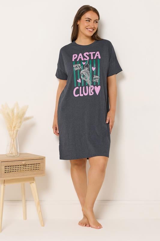 YOURSET 2 PACK Plus Size Grey 'Pasta Club' Sleep Tee Nightdresses | Yours Clothing 2
