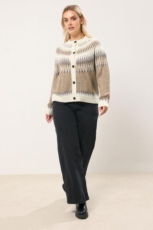 YOURS Plus Size Natural Brown Fairisle Knitted Cardigan | Yours Clothing 2