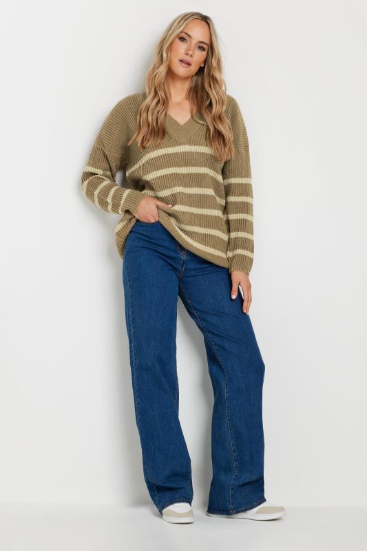 LTS Tall Womens Brown V-Neck Stripe Jumper | Long Tall Sally  4