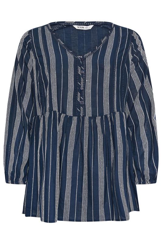 YOURS Plus Size Blue Contrast Stitch Blouse | Yours Clothing 6