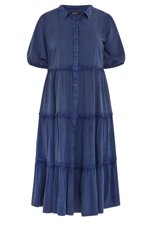 YOURS Plus Size Blue Button Front Chambray Midi Dress | Yours Clothing 5