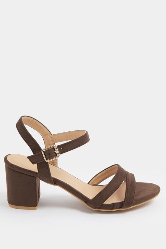 Brown Faux Suede Mid Block Heel Sandals In Wide E Fit & Extra Wide EEE Fit | Yours Clothing 2