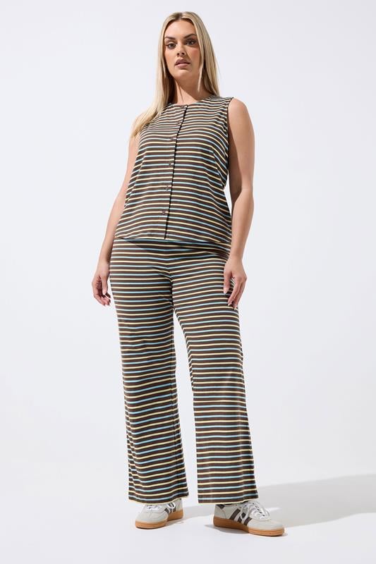 LIMITED COLLECTION Curve Brown Striped Wide Leg Trousers