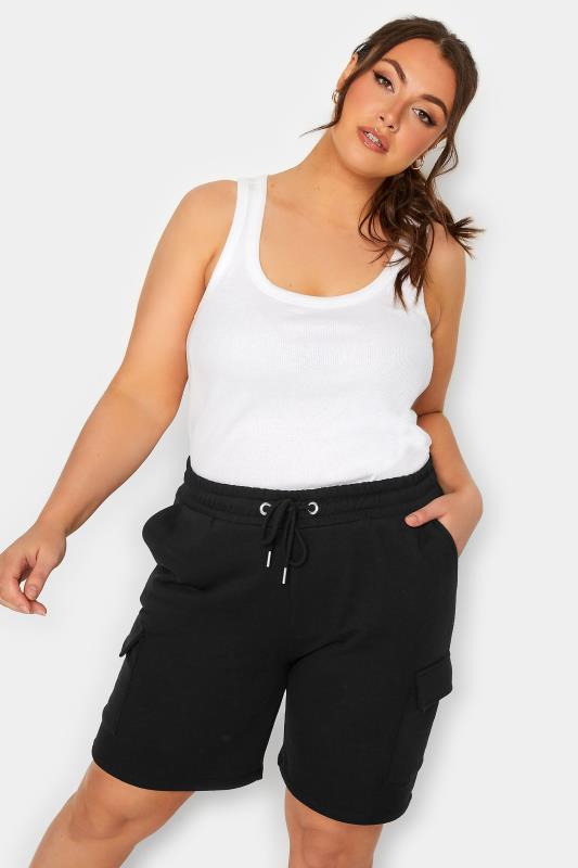 YOURS Plus Size Black Cargo Jogger Short | Yours Clothing 1