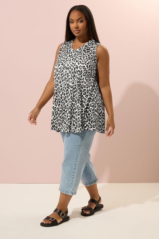 YOURS Plus Size White Leopard Pointelle Vest Top | Yours Clothing 2