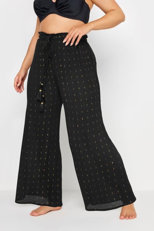 YOURS Plus Size Black Metallic Tassel Beach Trousers | Yours Clothing 1