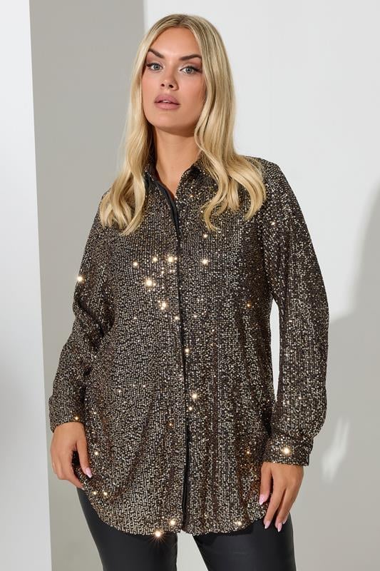 Plus Size  YOURS LONDON Curve Gold Sequin Shirt