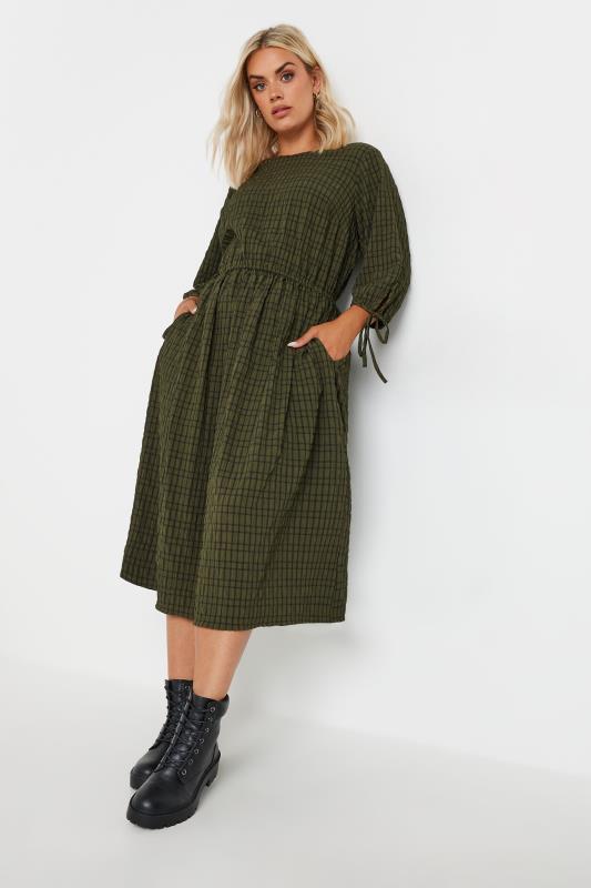 LIMITED COLLECTION Plus Size Khaki Green Crinkle Midaxi Dress | Yours Clothing  2