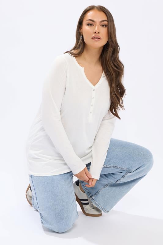 YOURS Curve Ivory White Henley Top